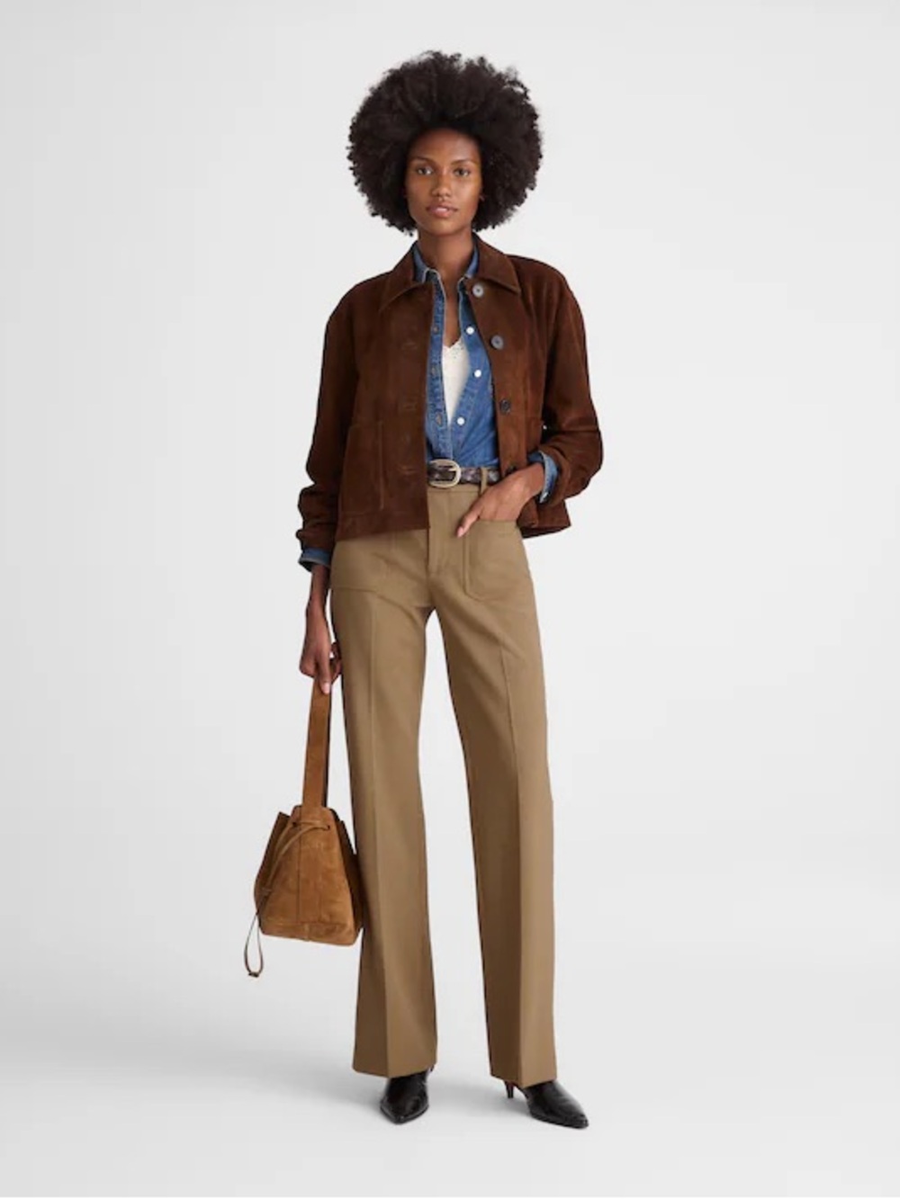 Madewell Wool Blend High-Rise Bootcut Trouser in Olive Melange